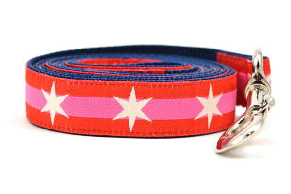 Red, White & Pink Six Point Star Dog Leashes